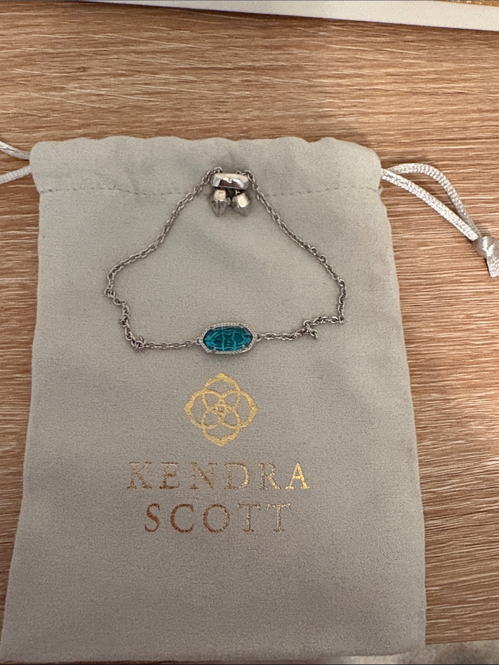 Kendra Scott Silver Bracelet with Teal Oval Stone